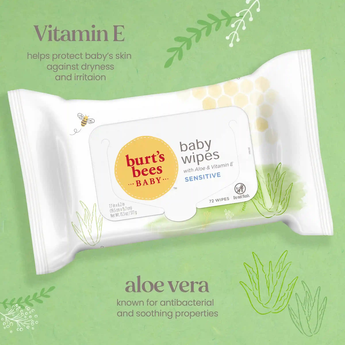 Burt’s Bees Baby Wipes, Unscented Natural Baby Wipes for Sensitive Skin - 72 Wipes