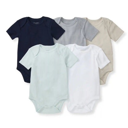 Solid Organic Cotton Short Sleeve Baby Bodysuits 5 Pack - Midnight