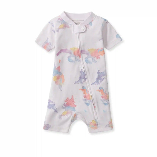 Watercolor Dinos Organic Baby Sleeper Romper - Sweet Pea